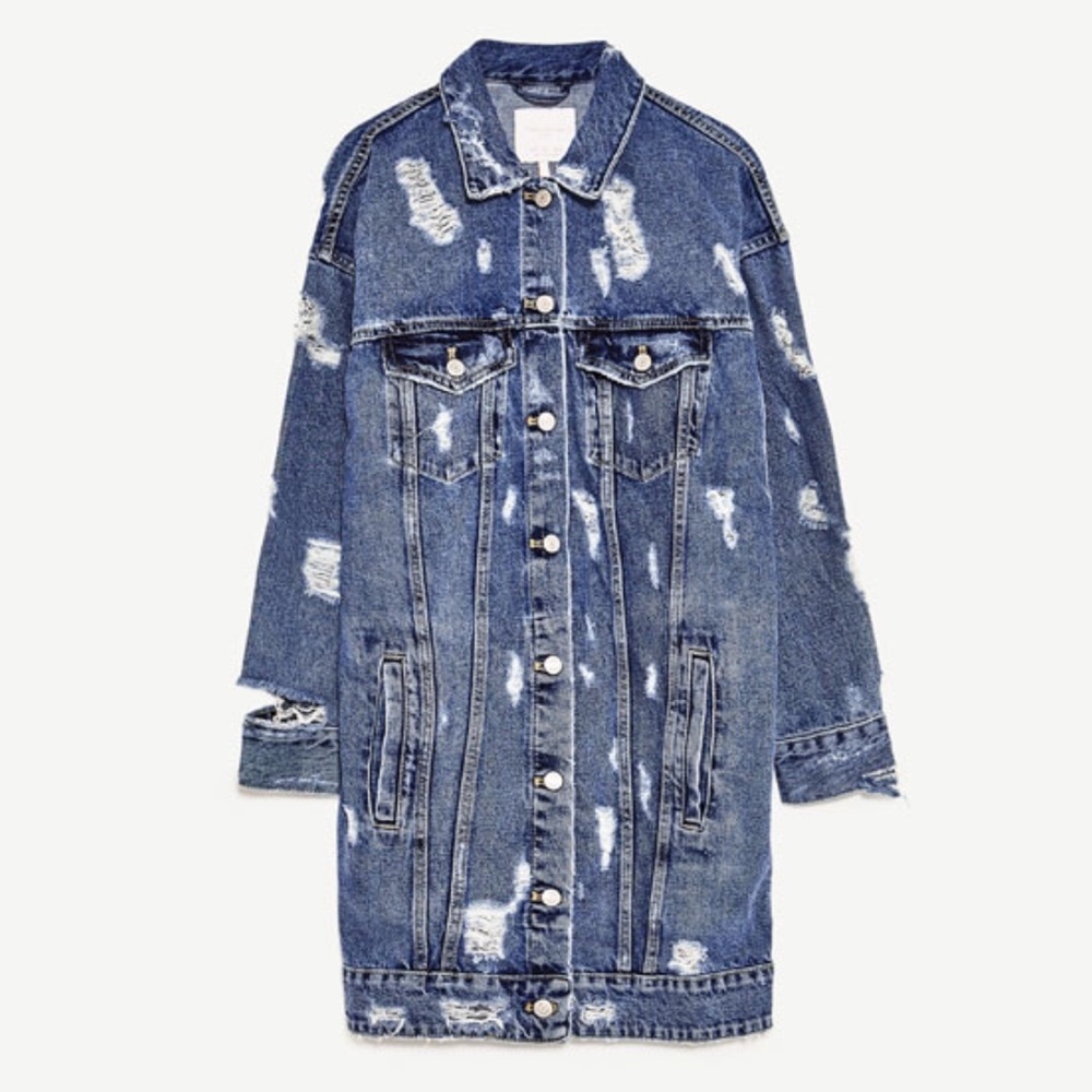 ❤️NWOT ZARA OVERSIZED LONG DENIM DISTRESSED JACKET